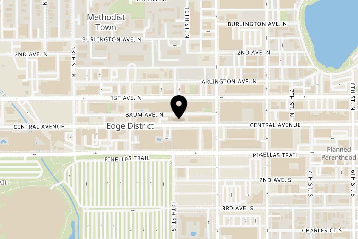 Map showing the location of German Knodle on 951 Central Ave in St. Petersburg
